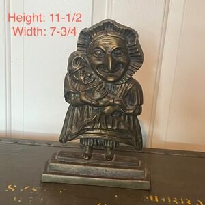 Antique Cast Iron Punch and Judy Doorstop Judy with Baby Bronze Finish 11.5in
